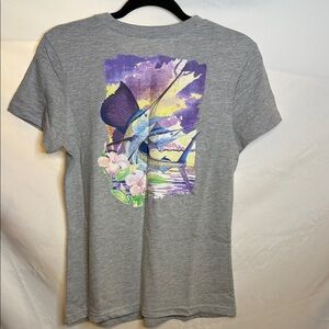 Guy Harvey Gray Short Sleeve Tee with Purple and Blue Graphic